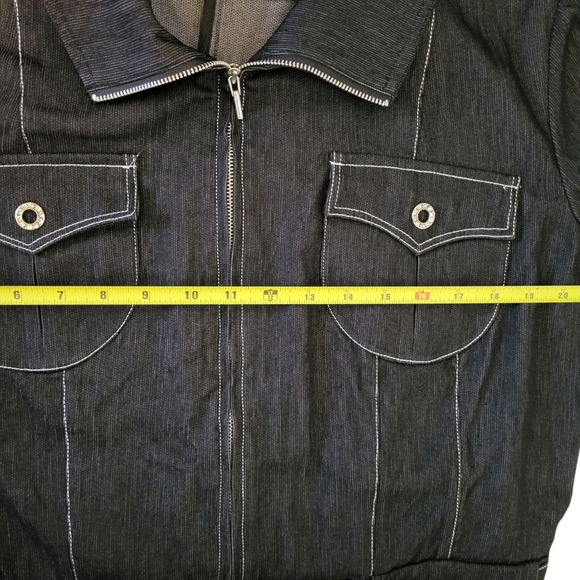 Svetlana Denim Black Jacket Size 16 with White Stitching Belt Silver  Buttons - Picture 10 of 11